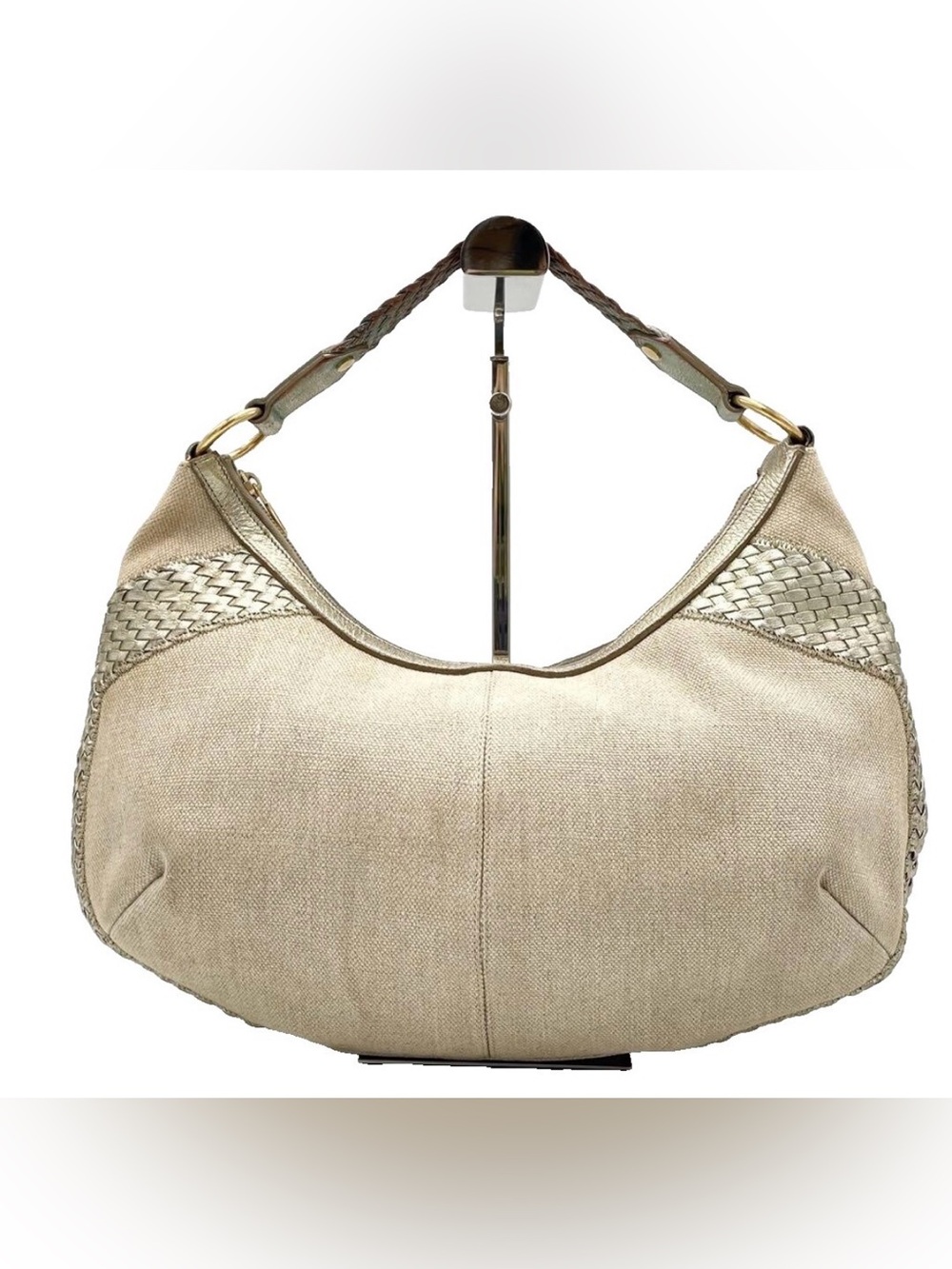 Yves Saint Laurent Metallic Woven Canvas Hobo Shoulder Bag